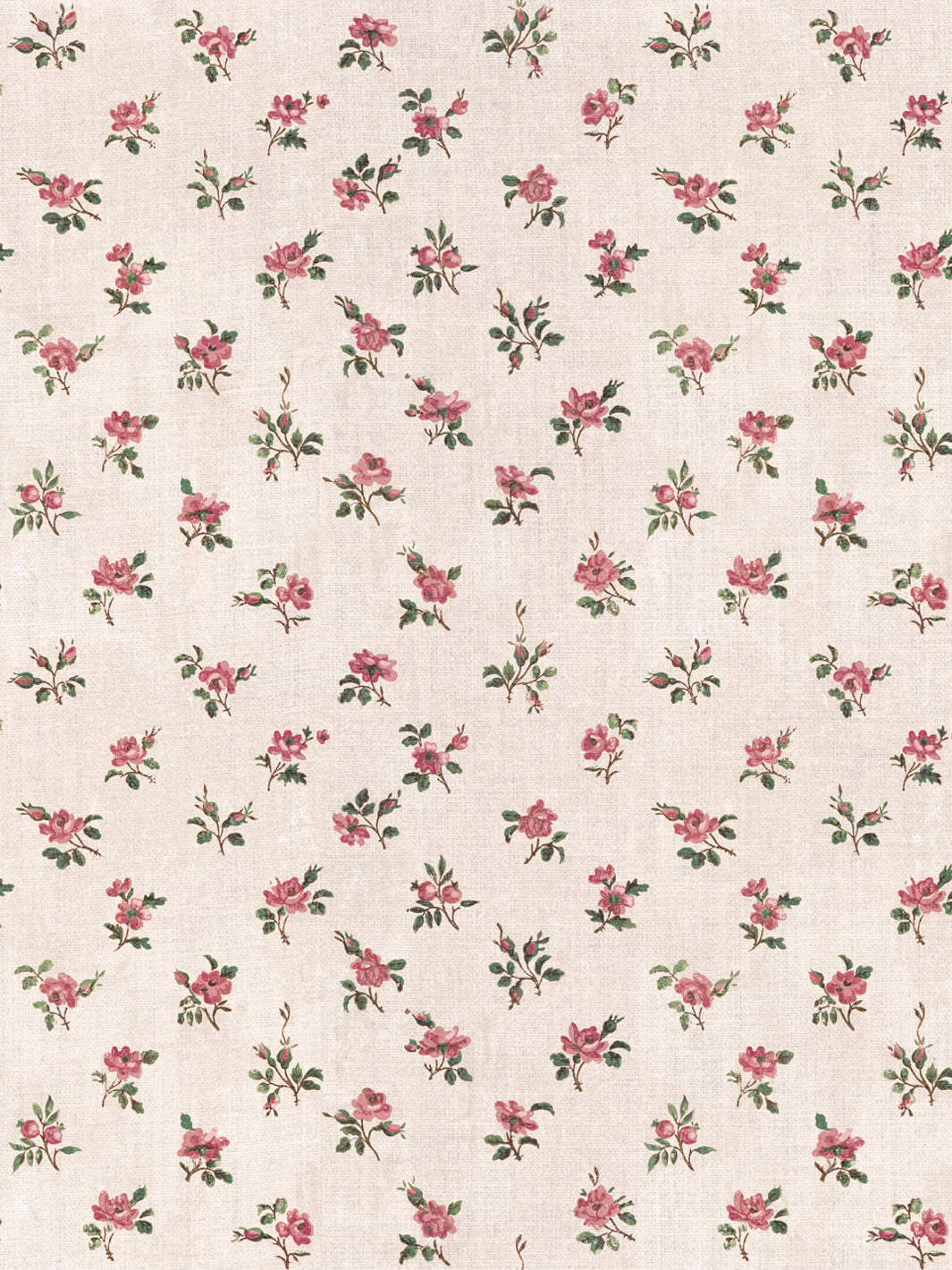 'Petit Rosebud' Linen Fabric by Clare V. - Rouge Parchment