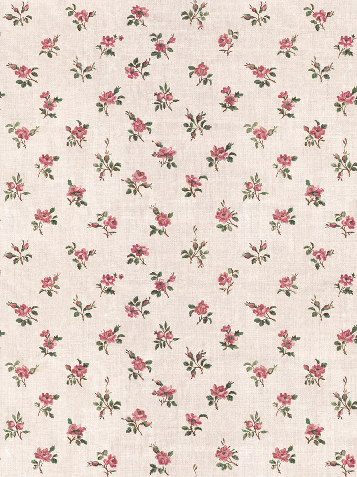 'Petit Rosebud' Linen Fabric by Clare V. - Rouge Parchment