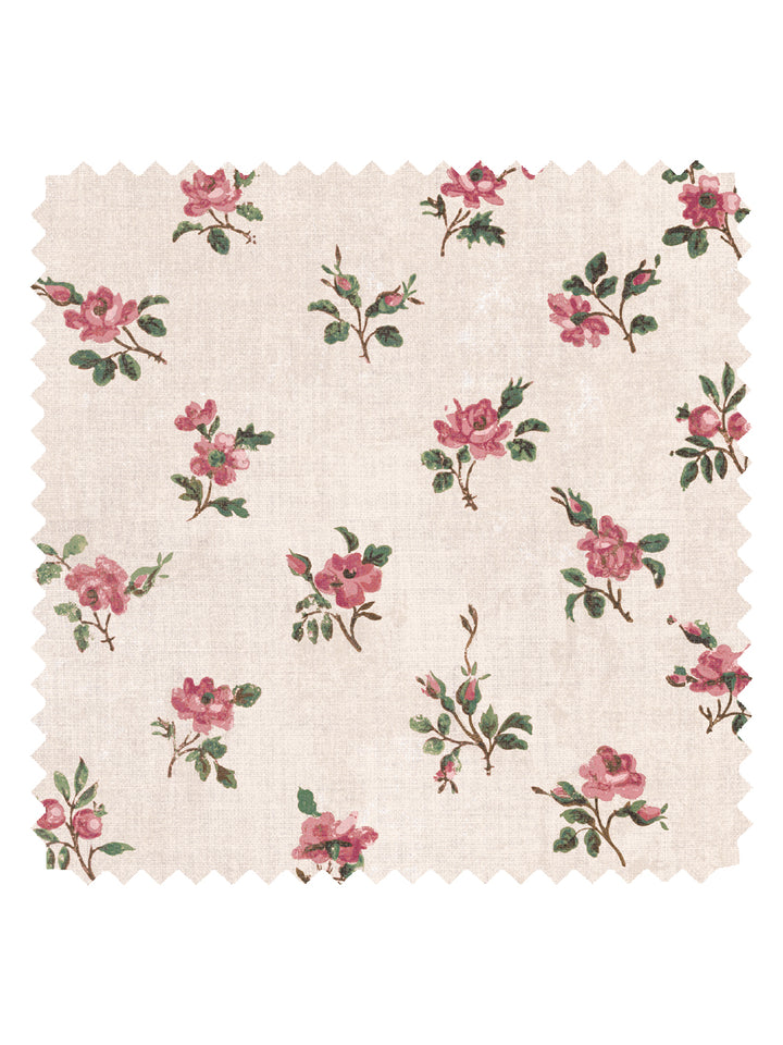 'Petit Rosebud' Linen Fabric by Clare V. - Rouge Parchment