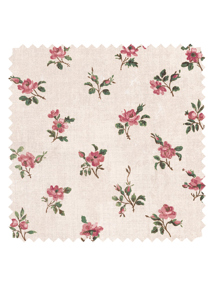 'Petit Rosebud' Linen Fabric by Clare V. - Rouge Parchment