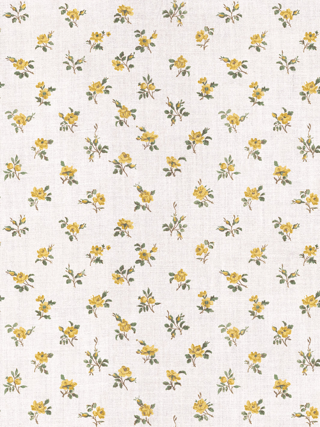 'Petit Rosebud' Linen Fabric by Clare V. - Yellow Green