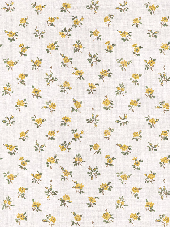 'Petit Rosebud' Linen Fabric by Clare V. - Yellow Green