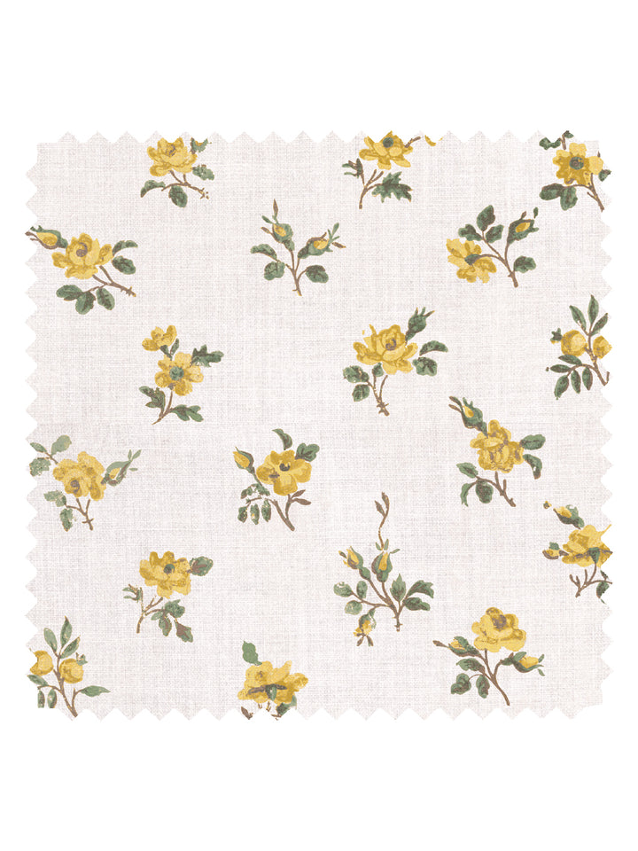 'Petit Rosebud' Linen Fabric by Clare V. - Yellow Green