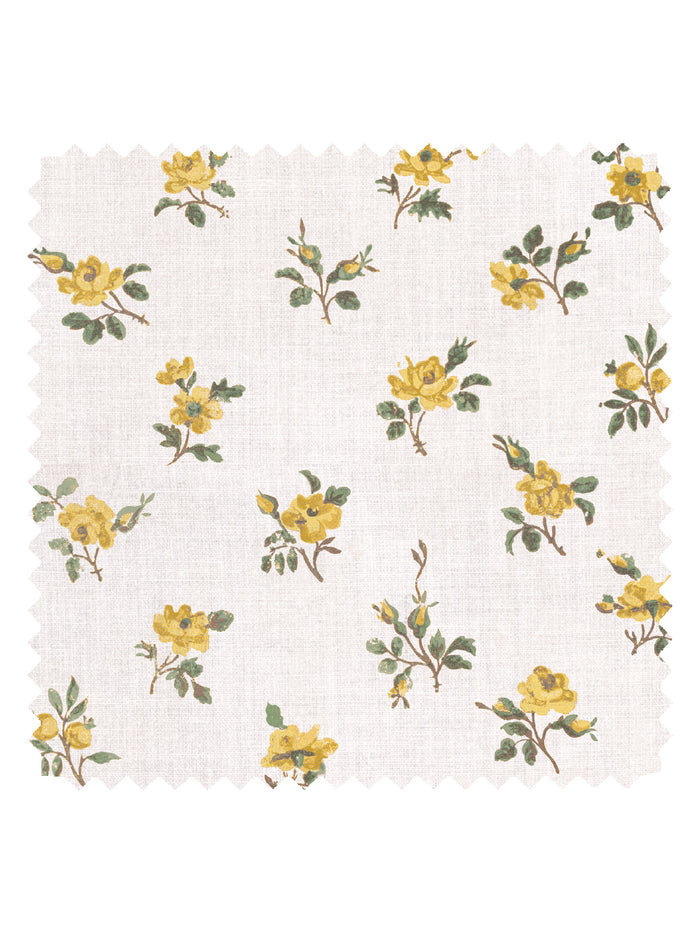 'Petit Rosebud' Linen Fabric by Clare V. - Yellow Green