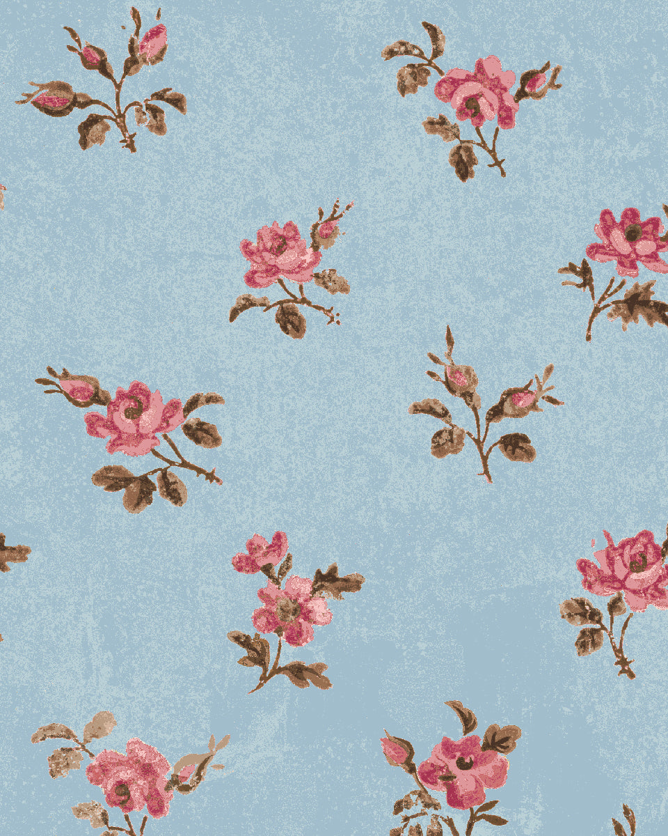'Petit Rosebud' Wallpaper by Clare V. - Antique Blue