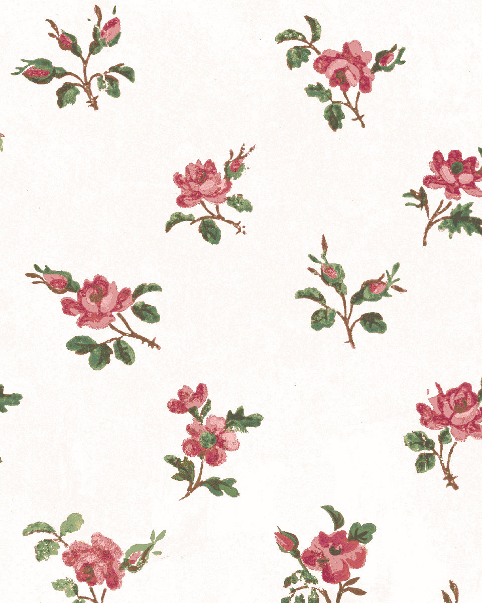 'Petit Rosebud' Wallpaper by Clare V. - Rouge Green