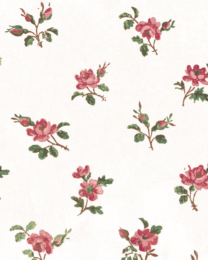 'Petit Rosebud' Wallpaper by Clare V. - Rouge Green