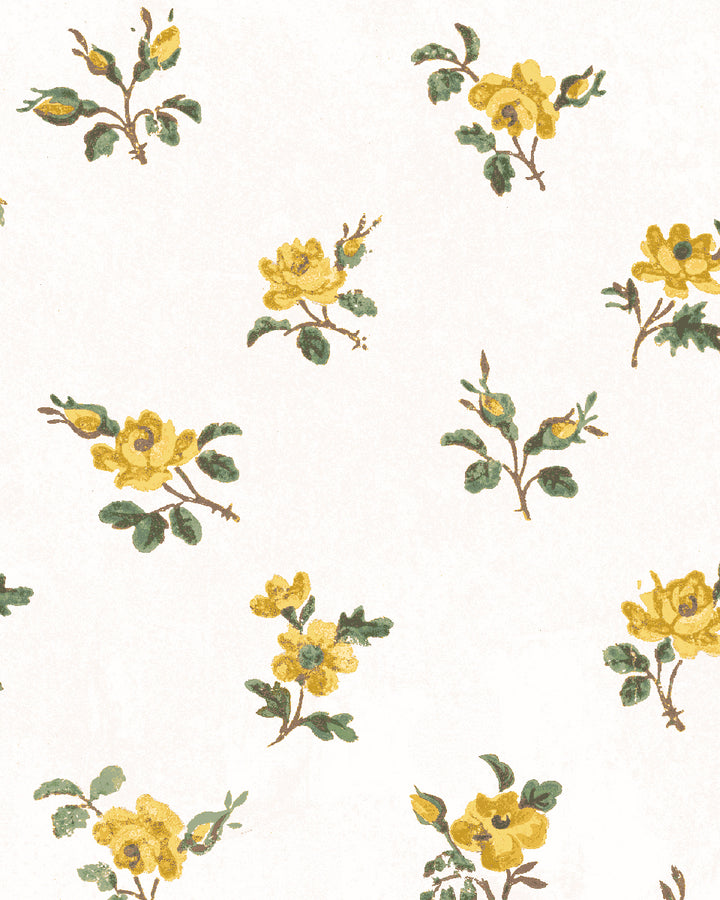 'Petit Rosebud' Wallpaper by Clare V. - Yellow Green