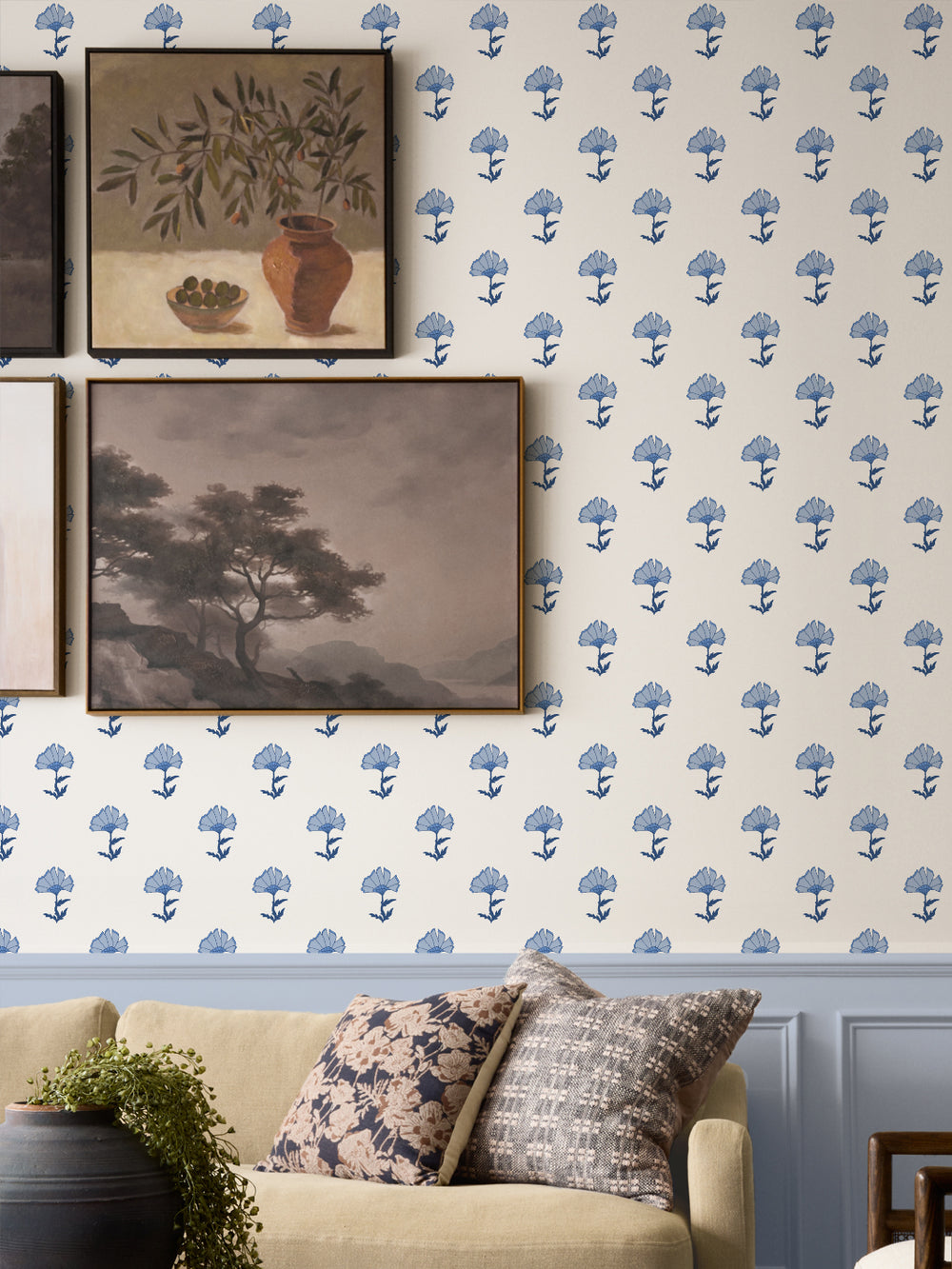 'Petticoat' Wallpaper by Wallshoppe - Cerulean Blue - Room Shot