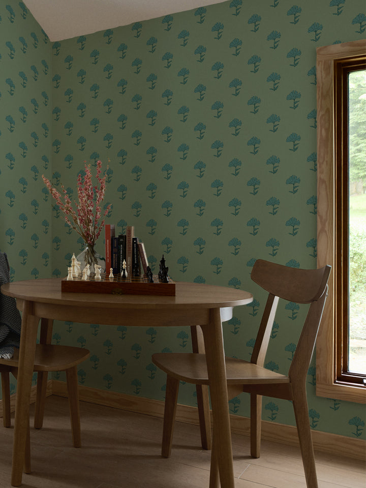 'Petticoat' Wallpaper by Wallshoppe - Mossy Teal - Room Shot