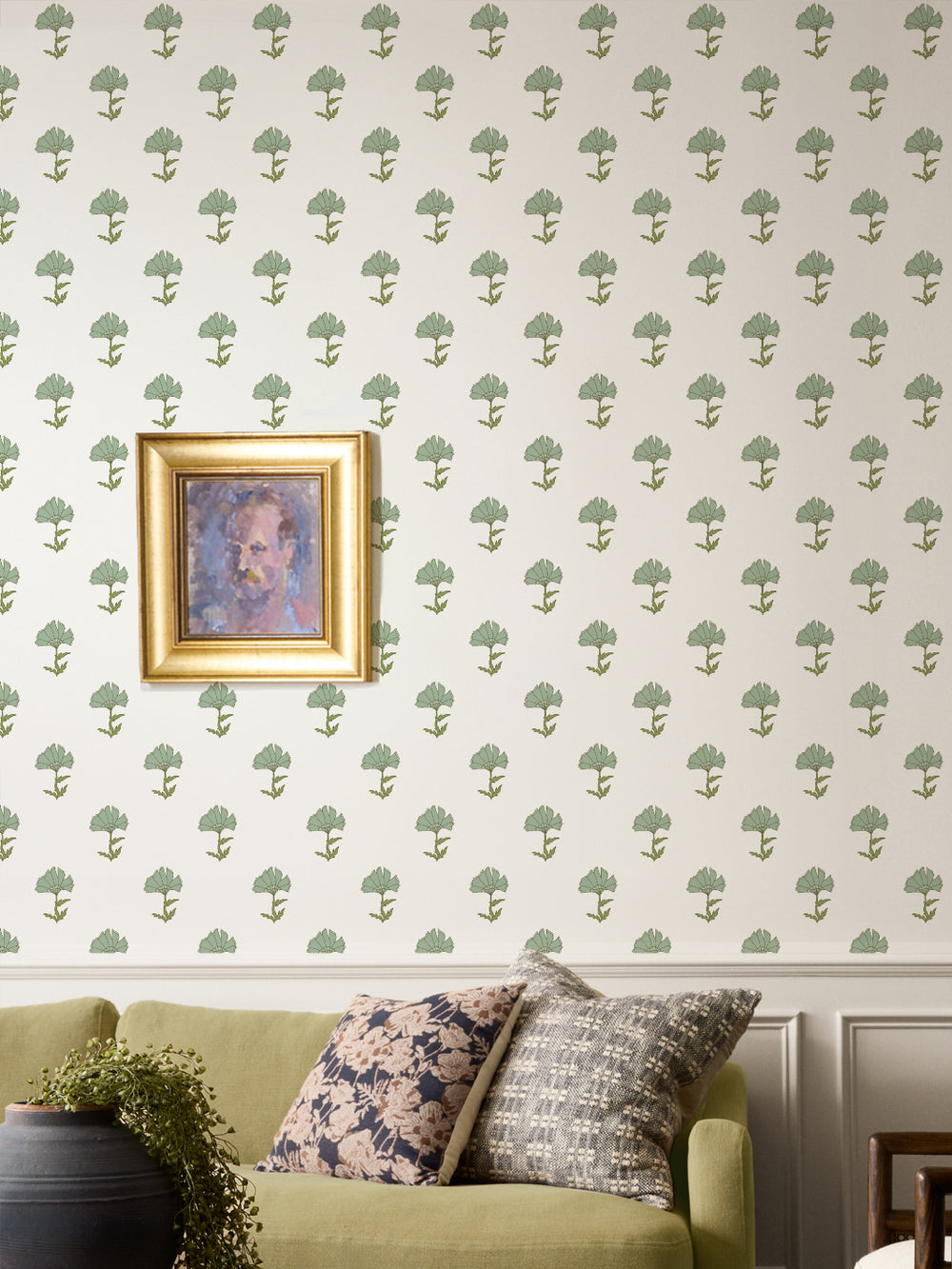 'Petticoat' Wallpaper by Wallshoppe - Olive Sage - Room Shot