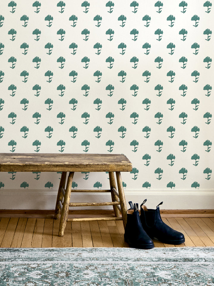 'Petticoat' Wallpaper by Wallshoppe - Teal - Room Shot