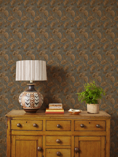 pinecones kraft wallpaper by nathan turner taupe on cloud
