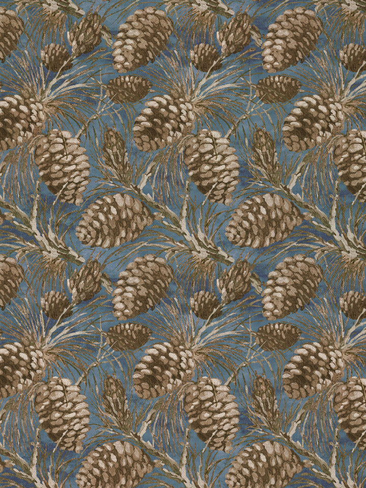 pinecones linen fabric by nathan turner blue