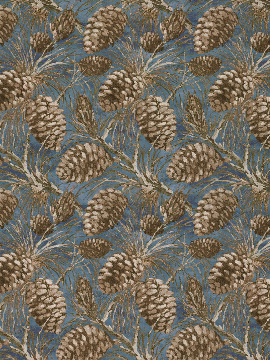'Pinecones' Linen Fabric by Nathan Turner - Blue