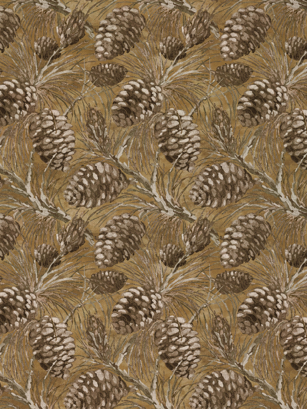 pinecones linen fabric by nathan turner gold