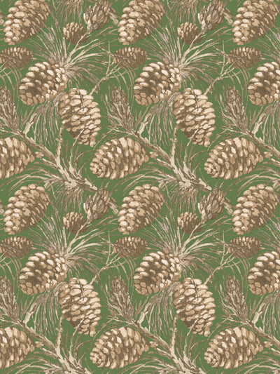 'Pinecones' Wallpaper by Nathan Turner - Taupe on Green