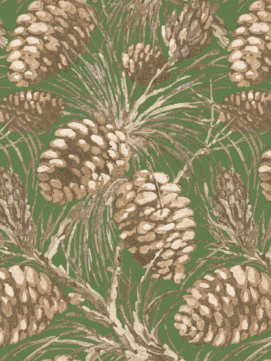 pinecones wallpaper by nathan turner taupe on green