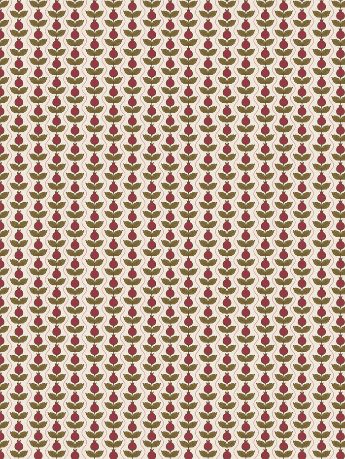 'Pomara Bloom' Wallpaper by Wallshoppe - Antique Crimson Olive