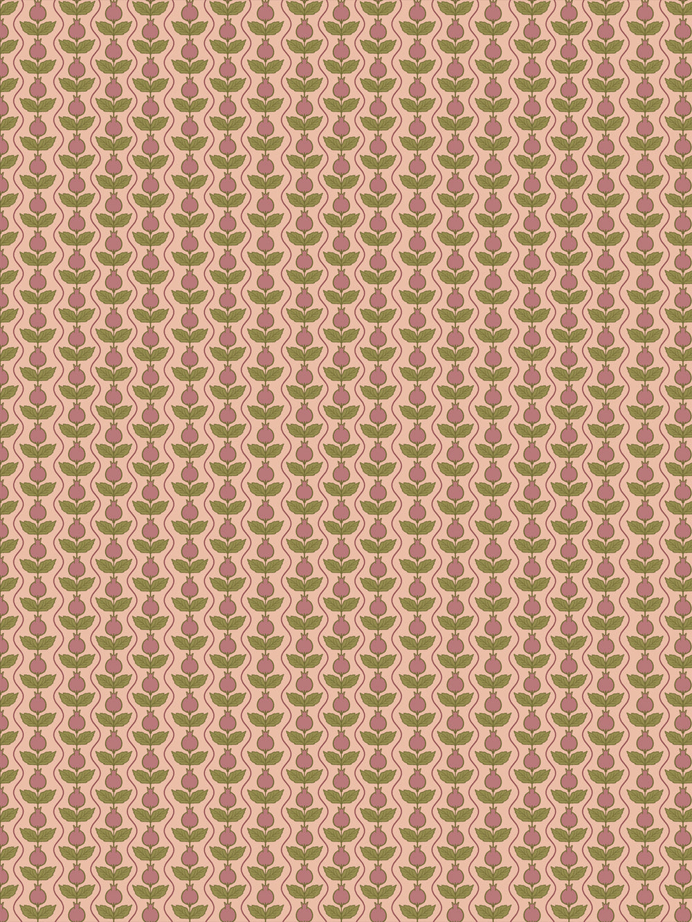 Pomara Bloom wallpaper in Autumn Apricot: rose pomegranates and olive leaves on a peach ground