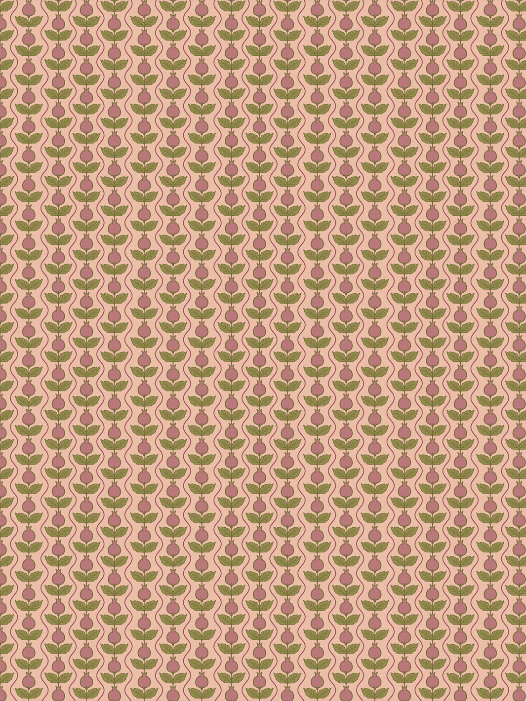 Pomara Bloom wallpaper in Autumn Apricot: rose pomegranates and olive leaves on a peach ground