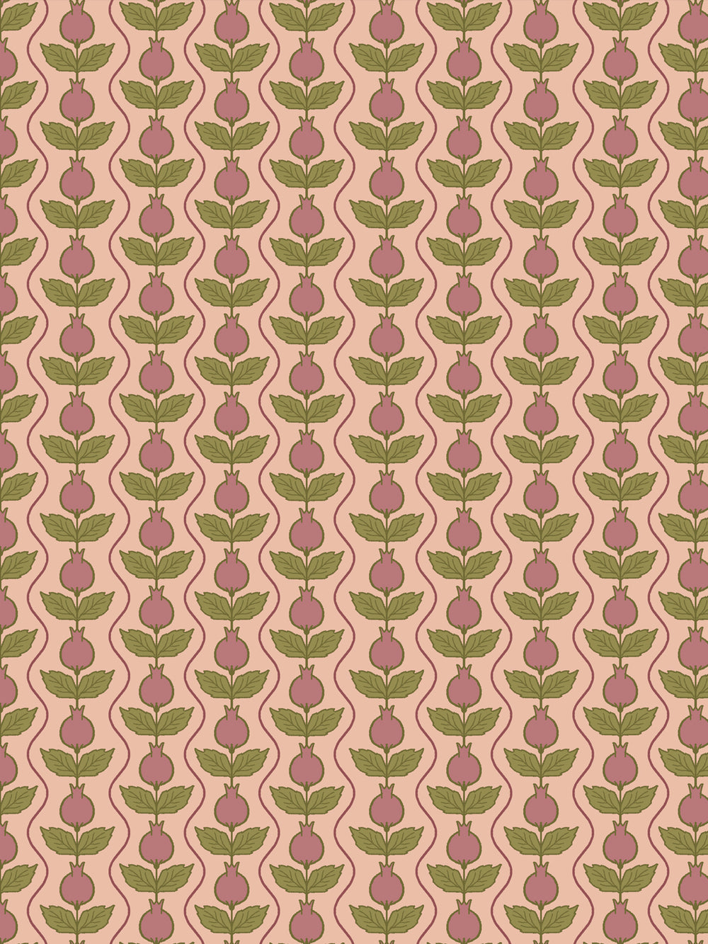 Close crop of dusty rose-mauve pomegranate columns on soft apricot-peach