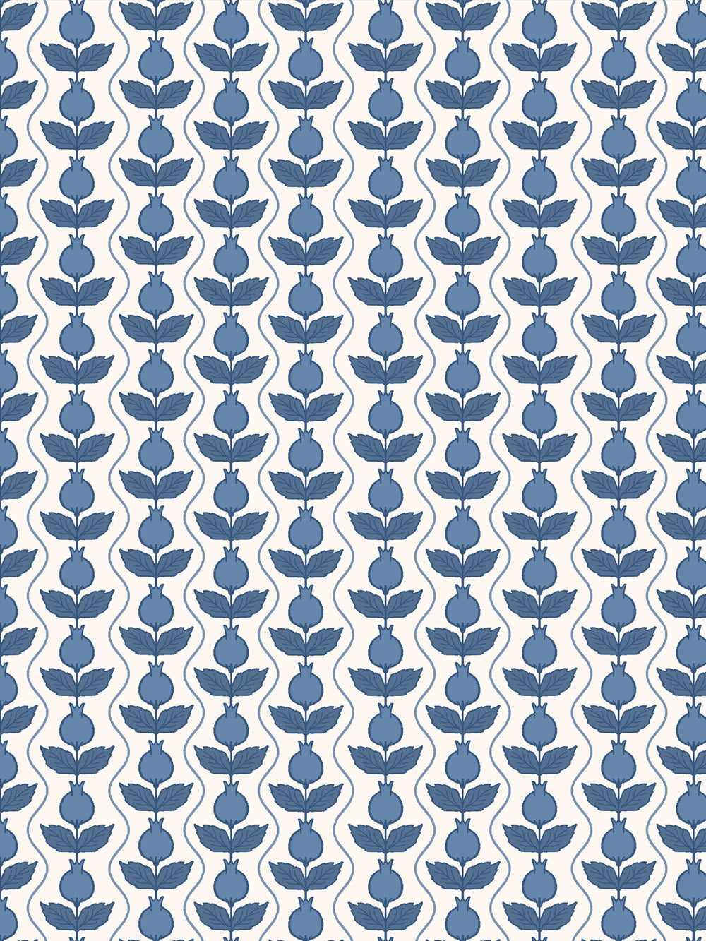 Close crop of mid cornflower blue pomegranate columns on bright warm white