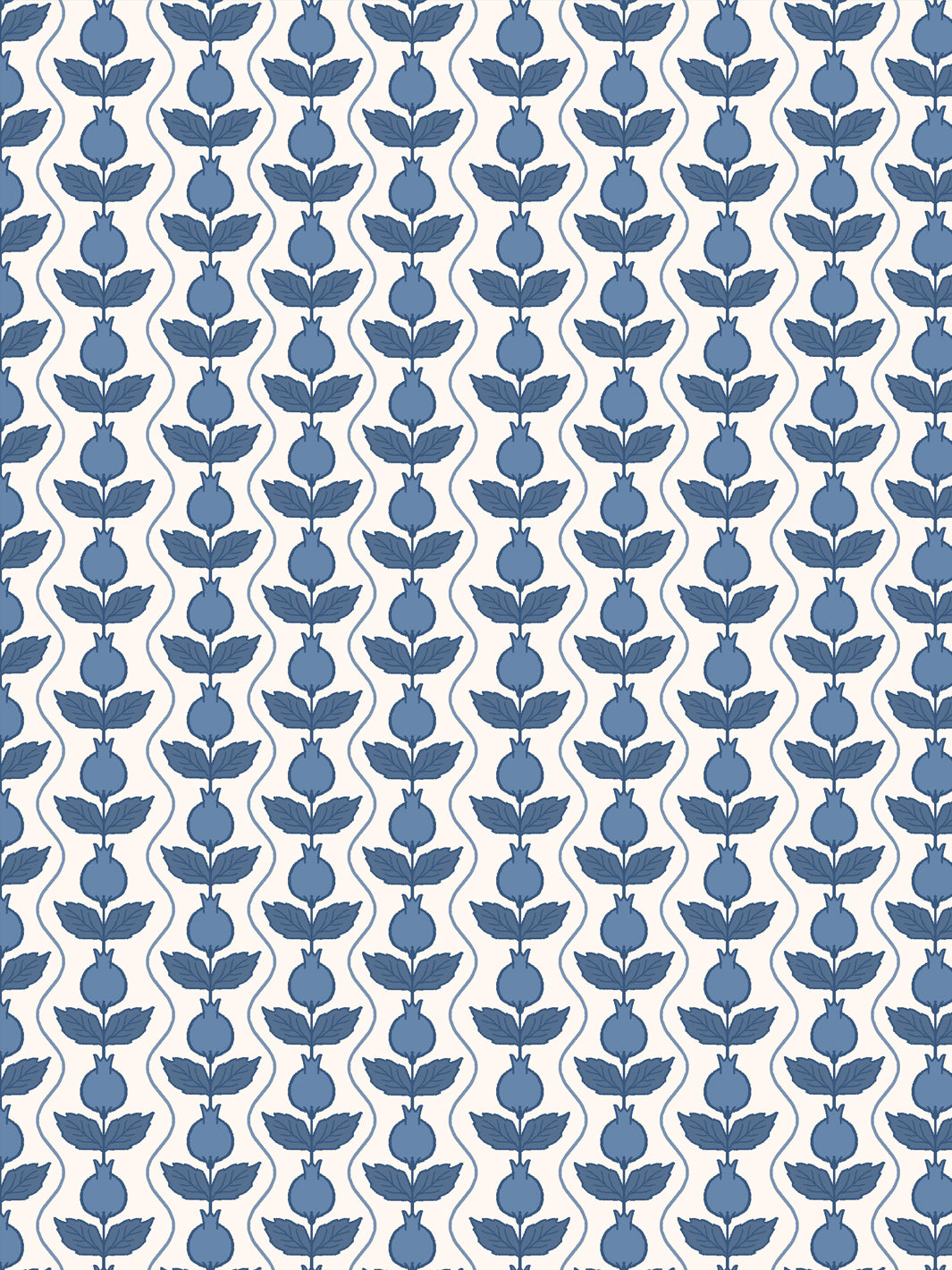 Close crop of mid cornflower blue pomegranate columns on bright warm white