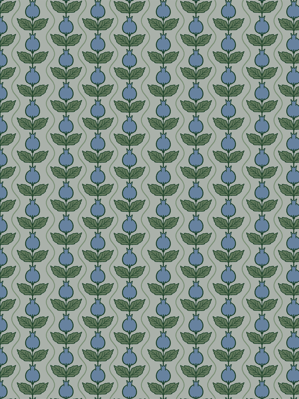 Close crop of slate-blue pomegranate columns on soft grey-sage