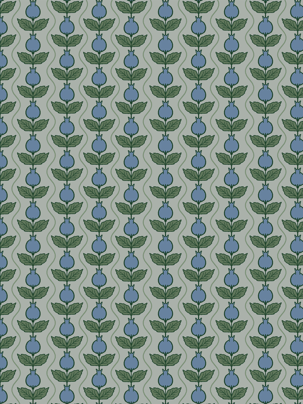 Close crop of slate-blue pomegranate columns on soft grey-sage