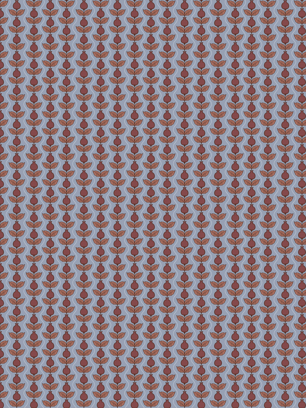 Pomara Bloom wallpaper in Stormy Orchard: maroon pomegranates and copper leaves on dusty slate blue
