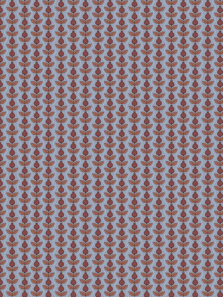 Pomara Bloom wallpaper in Stormy Orchard: maroon pomegranates and copper leaves on dusty slate blue
