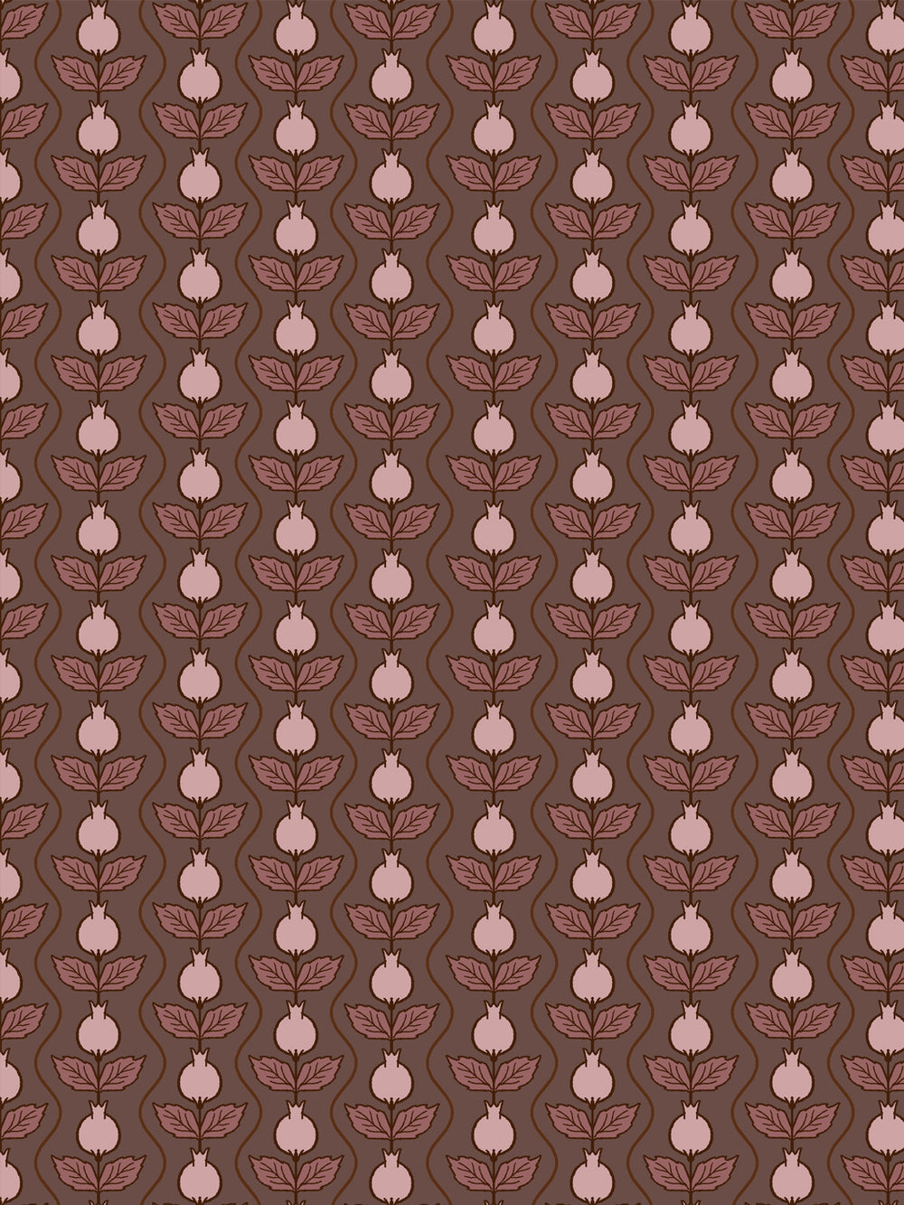 Close crop of pale dusty-pink pomegranate columns on mid walnut brown
