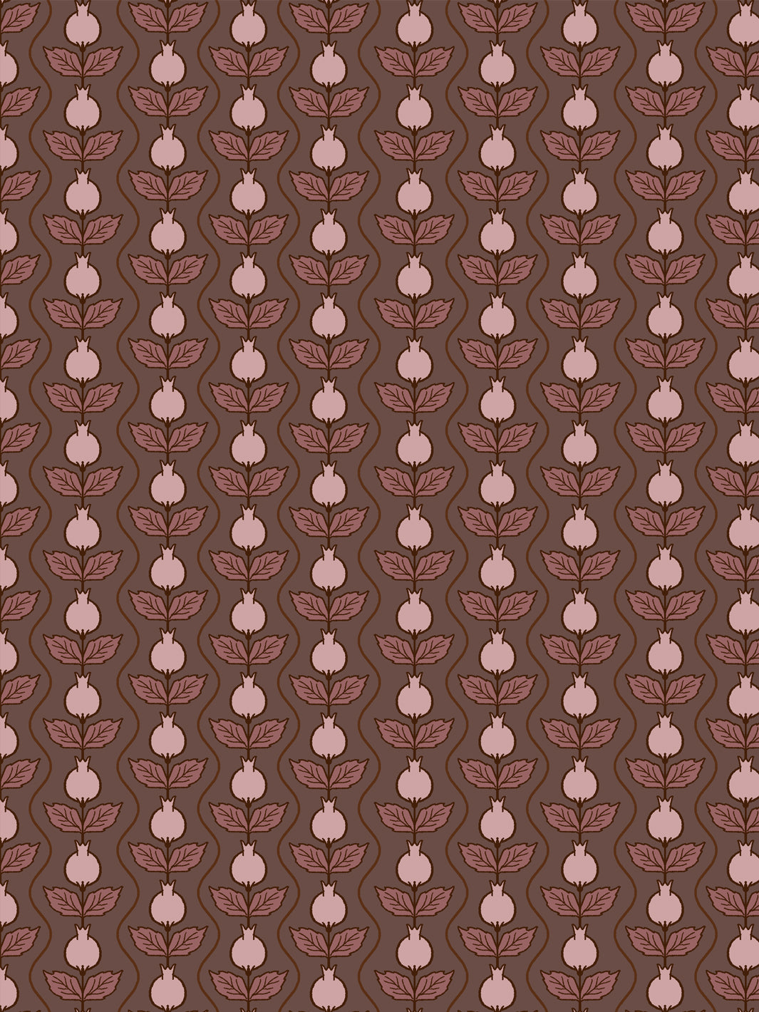 Close crop of pale dusty-pink pomegranate columns on mid walnut brown