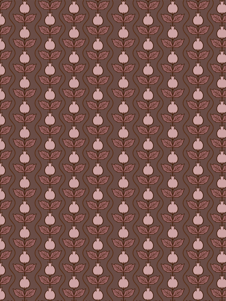 Close crop of pale dusty-pink pomegranate columns on mid walnut brown