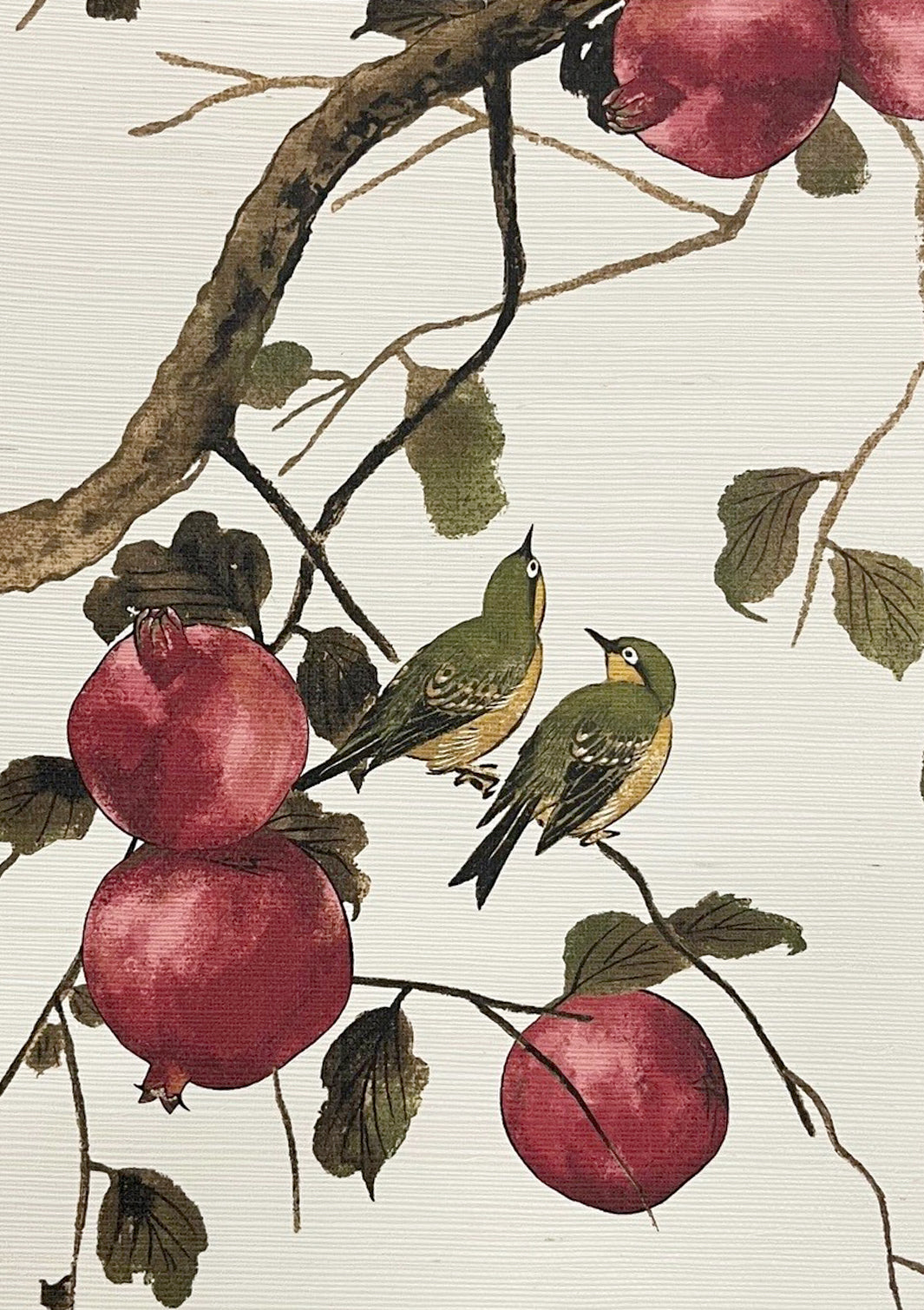 'Pomegranate Birds' Grasscloth Wallpaper by Nathan Turner - Neutral