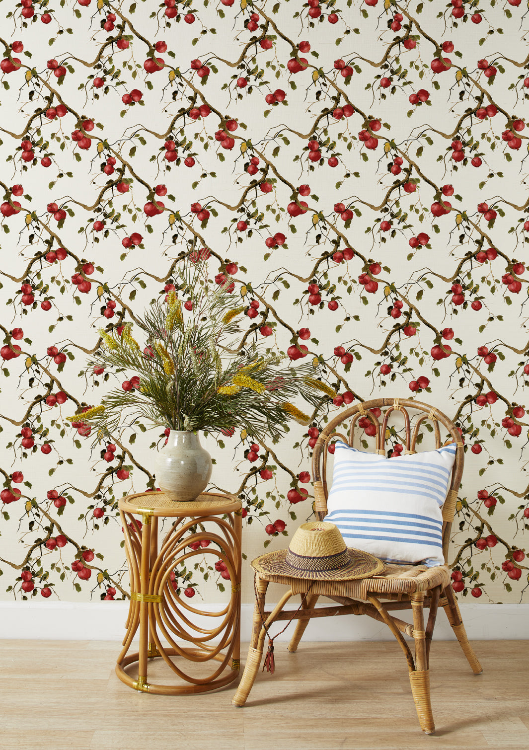 'Pomegranate Birds' Grasscloth Wallpaper by Nathan Turner - Neutral