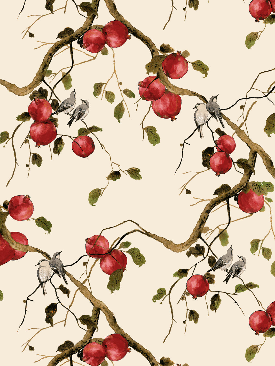 pomegranate birds wallpaper by nathan turner beige