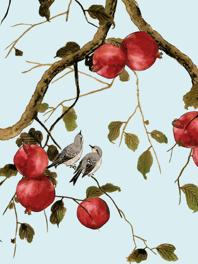'Pomegranate Birds' Wallpaper by Nathan Turner - Light Blue