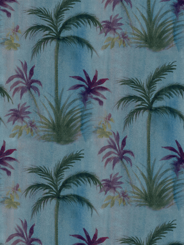 'Purple Palms' Wallpaper by Mary Maguire - Blue