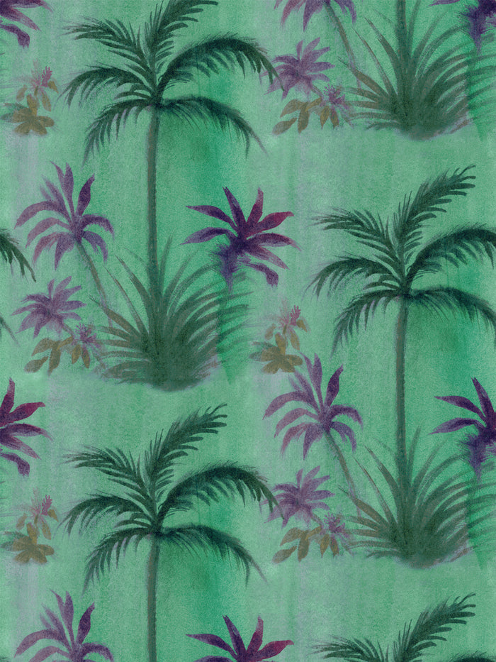 'Purple Palms' Wallpaper by Mary Maguire - Green