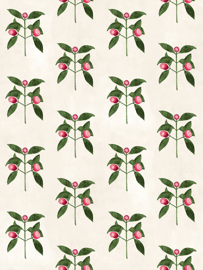 'Raspberry Flowers' Wallpaper by Mary Maguire - Ivory