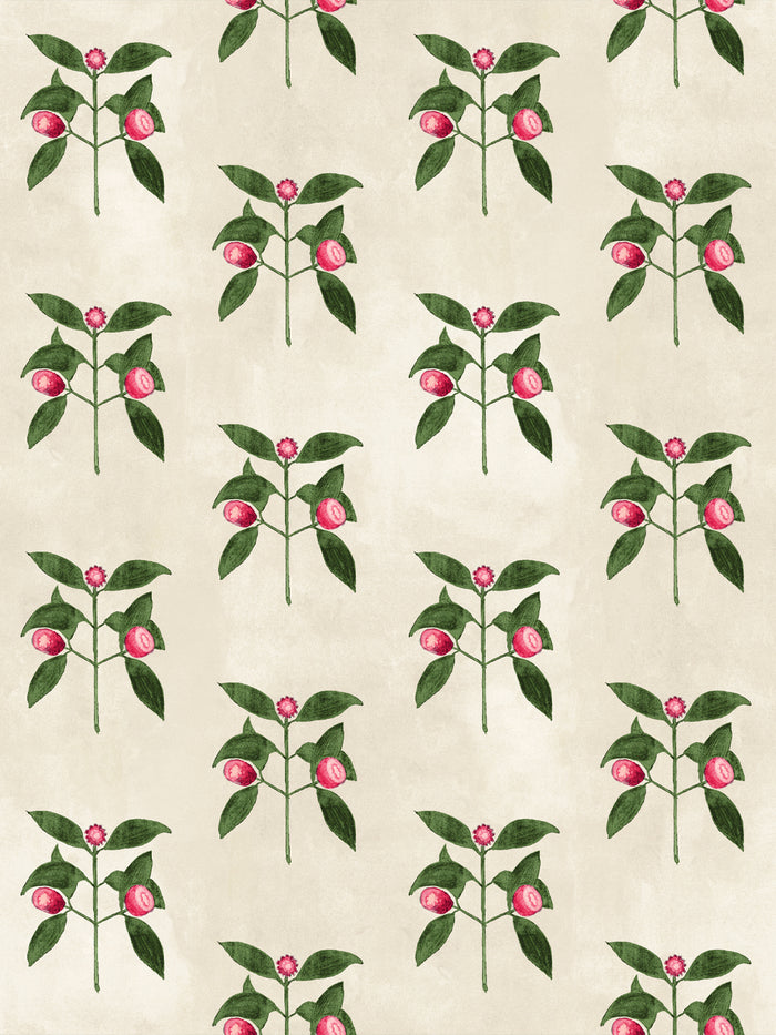 'Raspberry Flowers' Wallpaper by Mary Maguire - Parchment
