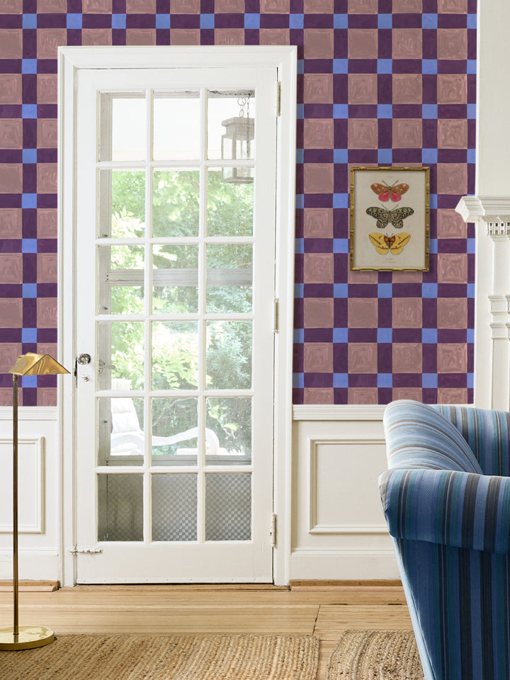'Riad' Wallpaper in Plum Mauve - Room Scene
