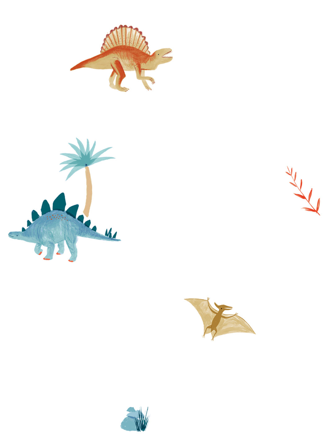 'Roaming Dinosaur' Wallpaper by Meri Meri - White