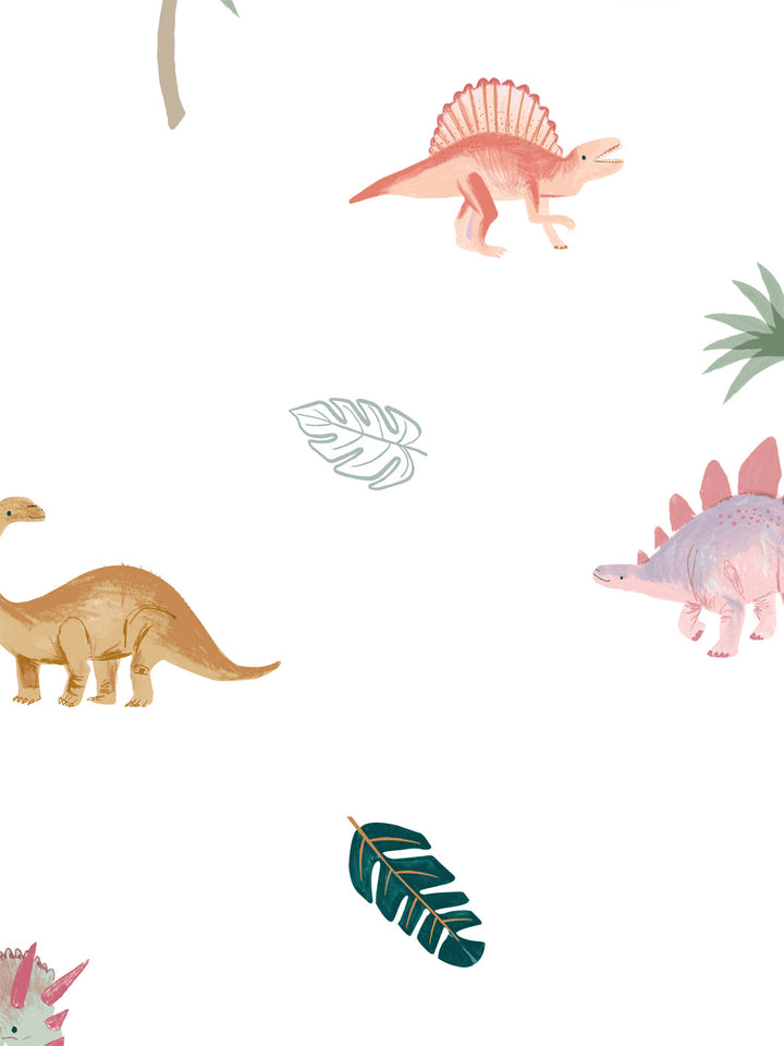 'Roaming Pastel Dinos' Wallpaper by Meri Meri - White