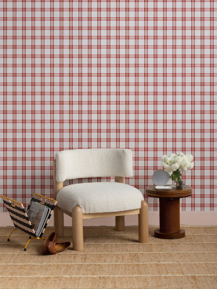 'Rogers Plaid' Wallpaper by Nathan Turner - Antique Red
