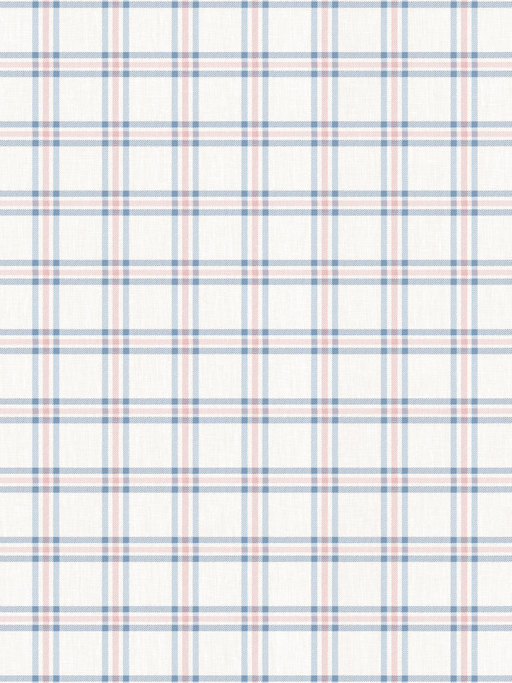 rodgers plaid linen fabric by nathan turner blue pink