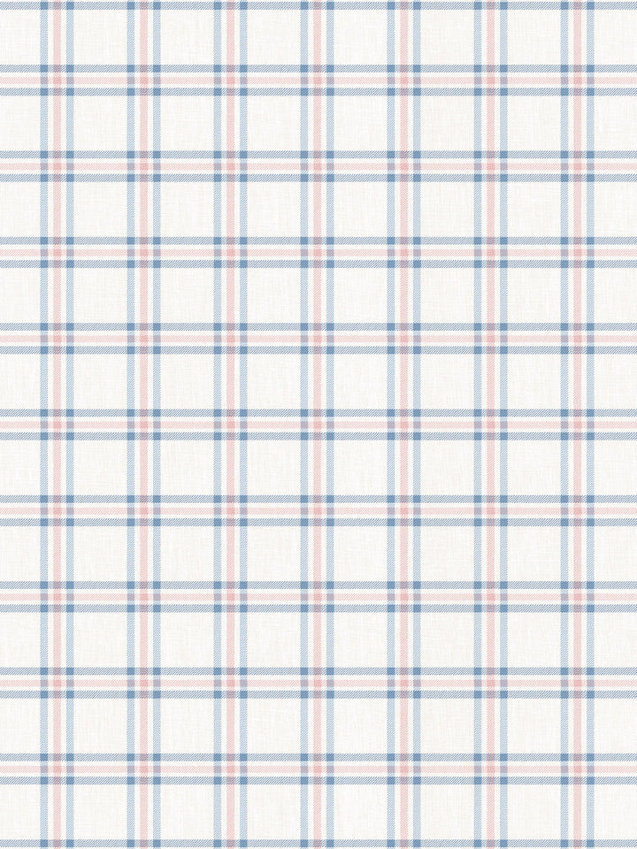 rodgers plaid linen fabric by nathan turner blue pink