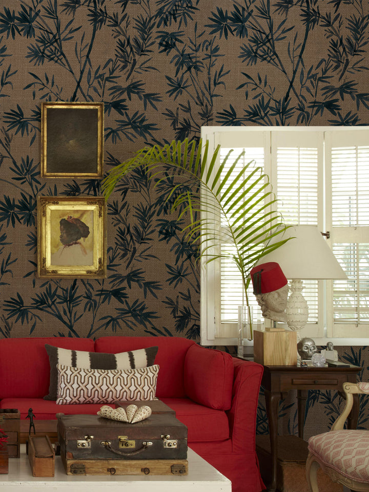 'Runaway Bamboo' Burlap Wallpaper by Flint Wood & Hicks - Blue